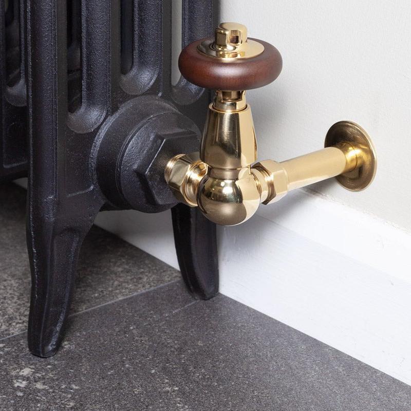 Carron Kingsgrove 15mm Inlet Corner Thermostatic Radiator Valve - valves - Ice Cold Spice | Lacquered Brass 15mm