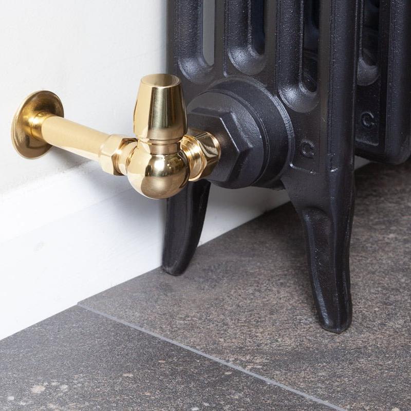 Carron Kingsgrove 15mm Inlet Corner Thermostatic Radiator Valve - valves - Ice Cold Spice | Lacquered Brass 15mm