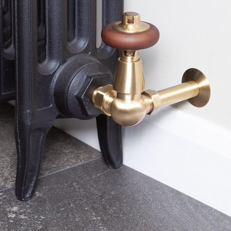Carron Kingsgrove 15mm Inlet Corner Thermostatic Radiator Valve - valves - Ice Cold Spice | Lacquered Brushed Brass 15mm