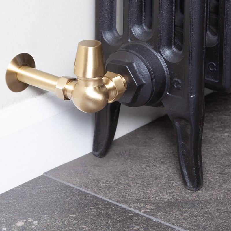 Carron Kingsgrove 15mm Inlet Corner Thermostatic Radiator Valve - valves - Ice Cold Spice | Lacquered Brushed Brass 15mm