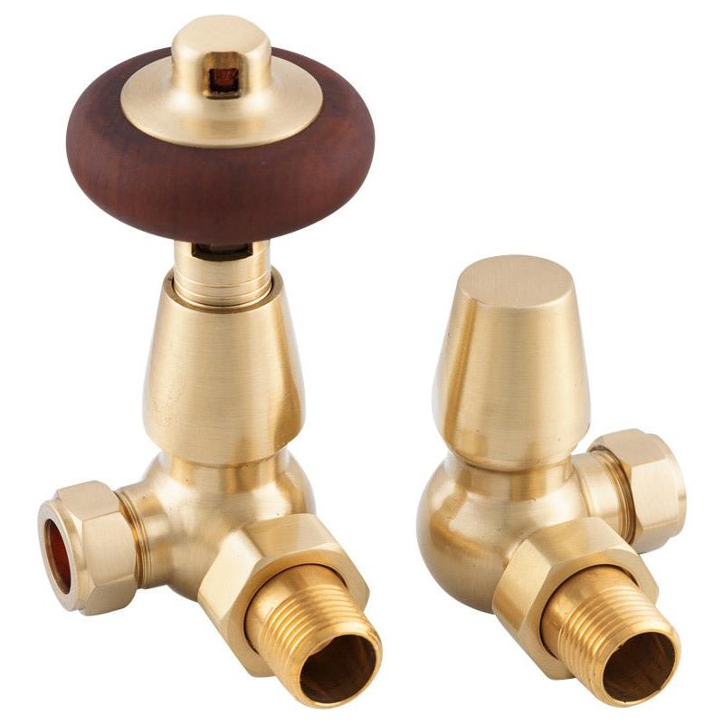Carron Kingsgrove 15mm Inlet Corner Thermostatic Radiator Valve - valves - Ice Cold Spice | Lacquered Brushed Brass 15mm