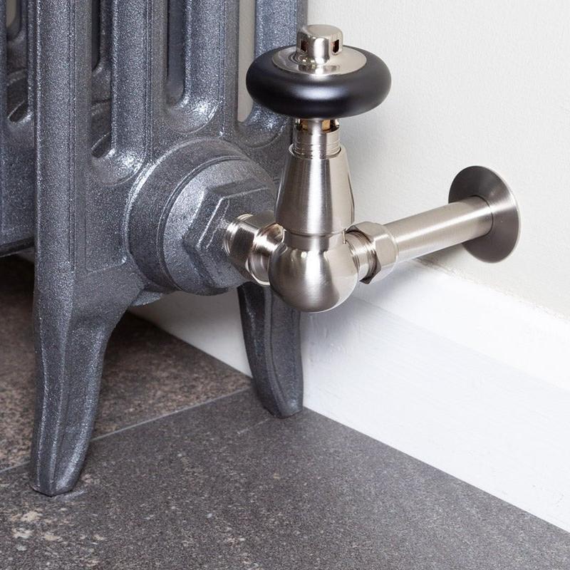 Carron Kingsgrove 15mm Inlet Corner Thermostatic Radiator Valve - valves - Ice Cold Spice | Satin Nickel 15mm