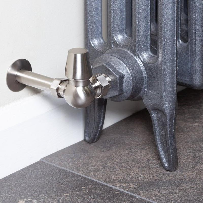 Carron Kingsgrove 15mm Inlet Corner Thermostatic Radiator Valve - valves - Ice Cold Spice | Satin Nickel 15mm