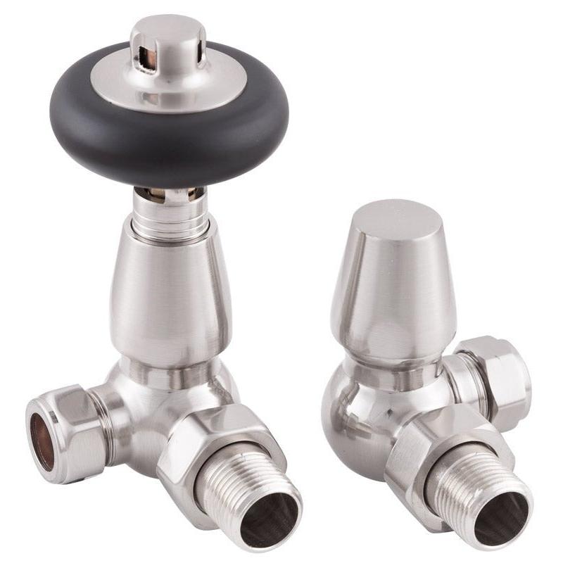 Carron Kingsgrove 15mm Inlet Corner Thermostatic Radiator Valve - valves - Ice Cold Spice | Satin Nickel 15mm