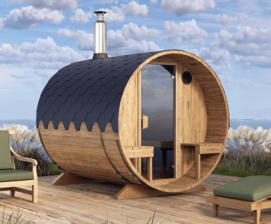 Margot Plus Barrel Outdoor Sauna with Integrated Seats (4 Person) in
