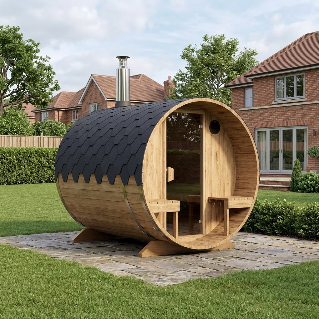 Margot Plus Barrel Outdoor Sauna with Integrated Seats (4 Person) in