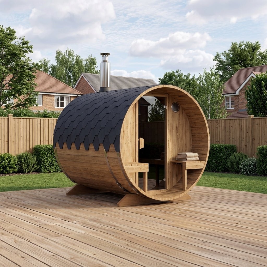 Margot Plus Barrel Outdoor Sauna with Integrated Seats (4 Person) in