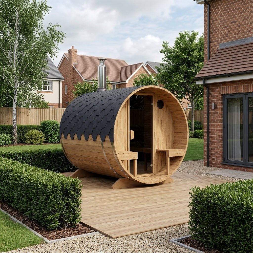 Margot Plus Barrel Outdoor Sauna with Integrated Seats (4 Person) in