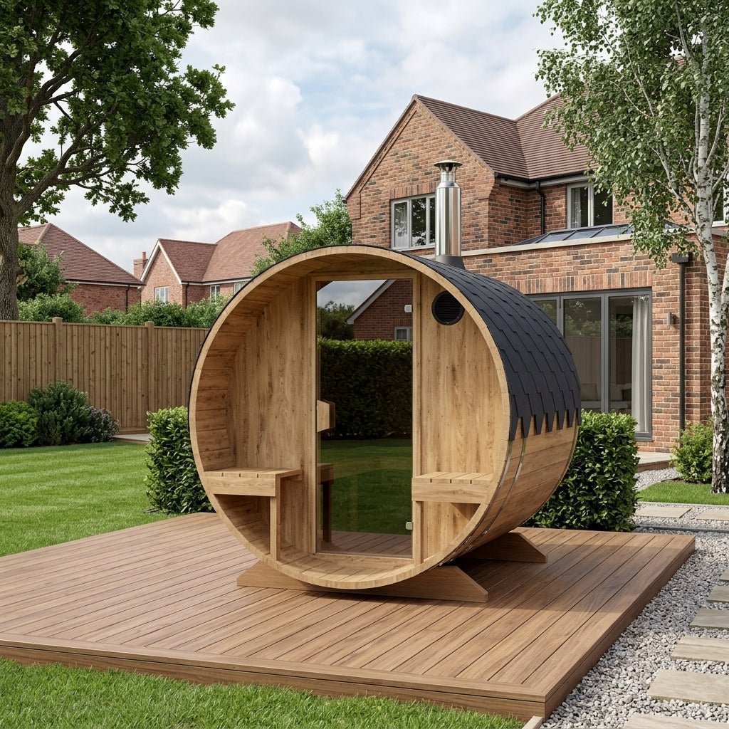 Margot Plus Barrel Outdoor Sauna with Integrated Seats (4 Person) in