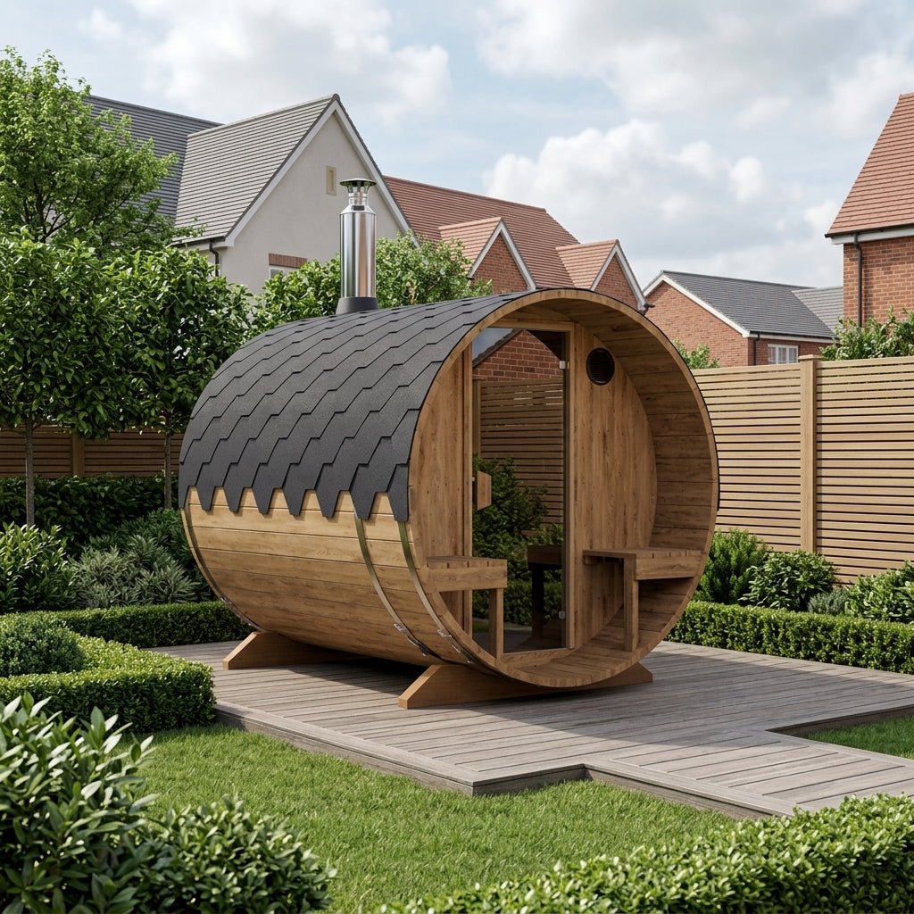 Margot Plus Barrel Outdoor Sauna with Integrated Seats (4 Person) in