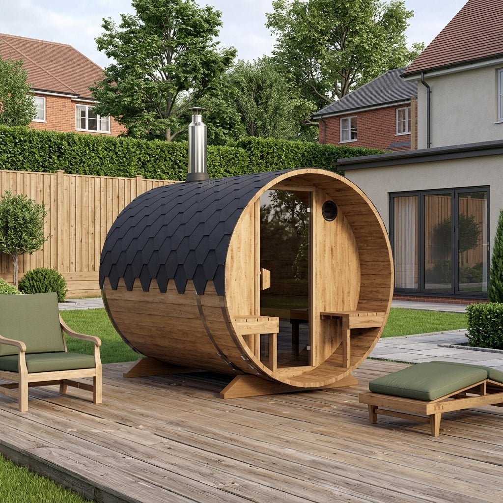 Margot Plus Barrel Outdoor Sauna with Integrated Seats (4 Person) in