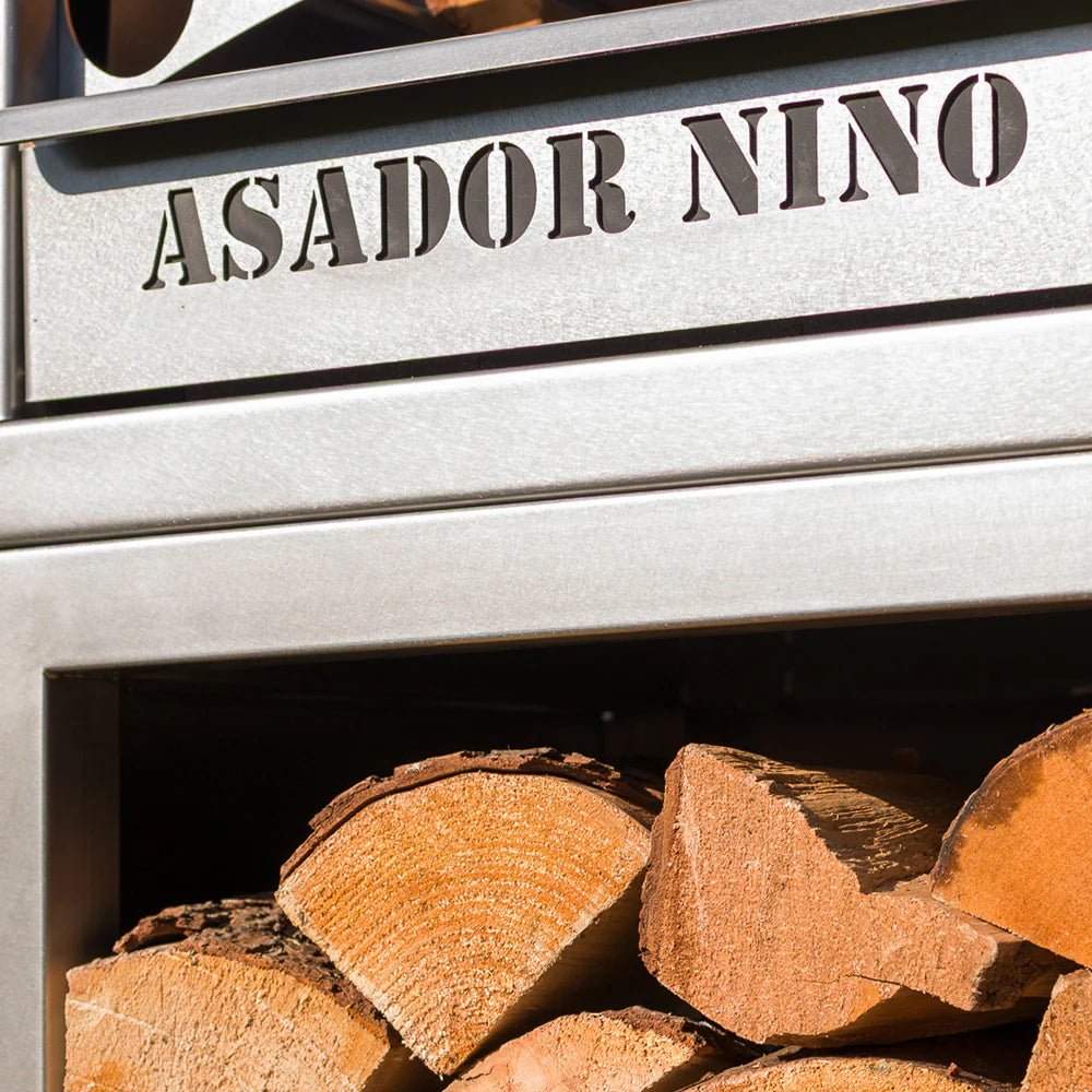 Metartal Asador Nino Stainless Steel Stand with Log and Cooking Plate Storage in Chrome