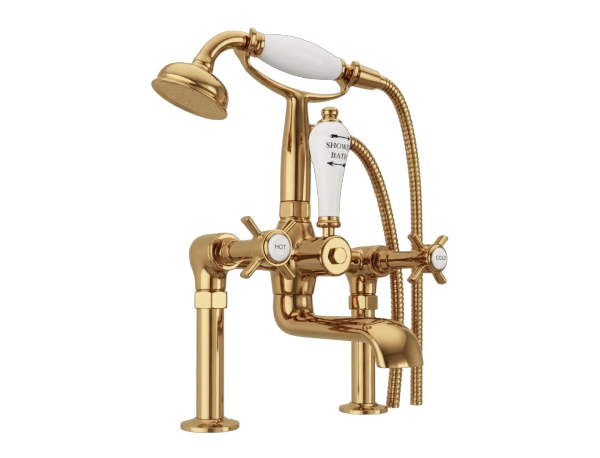 Milton Deck Mounted Bath/Shower Mixer Taps in Brass