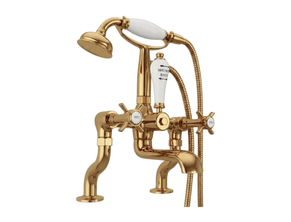 Milton Deck Mounted Bath/Shower Mixer Taps in Brass