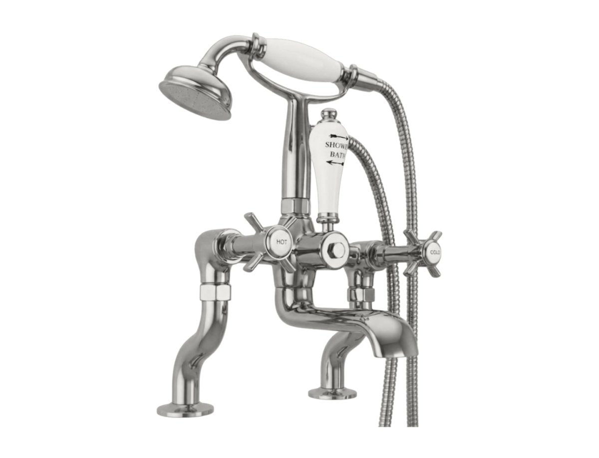Milton Deck Mounted Bath/Shower Mixer Taps in Nickel