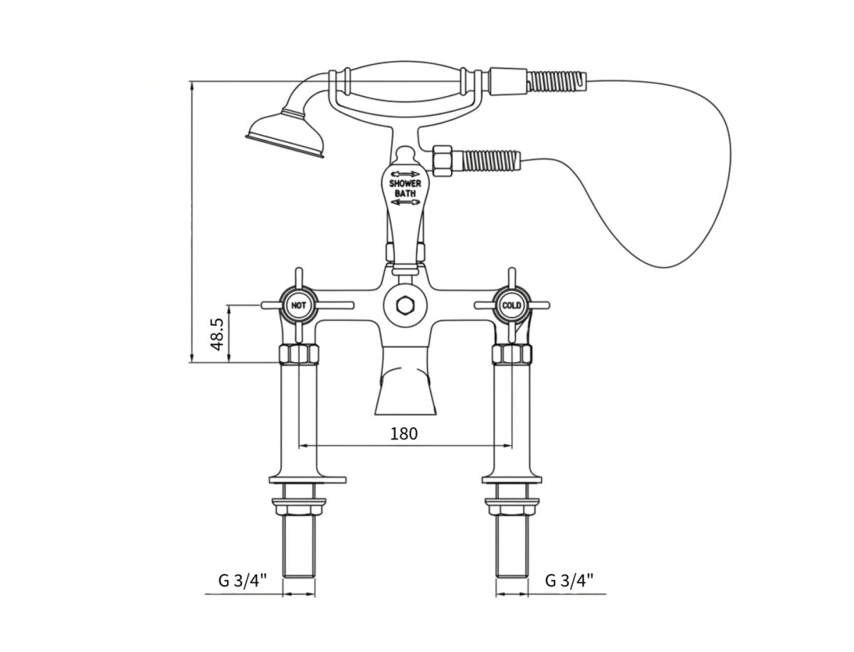 Milton Deck Mounted Bath/Shower Mixer Taps in Nickel