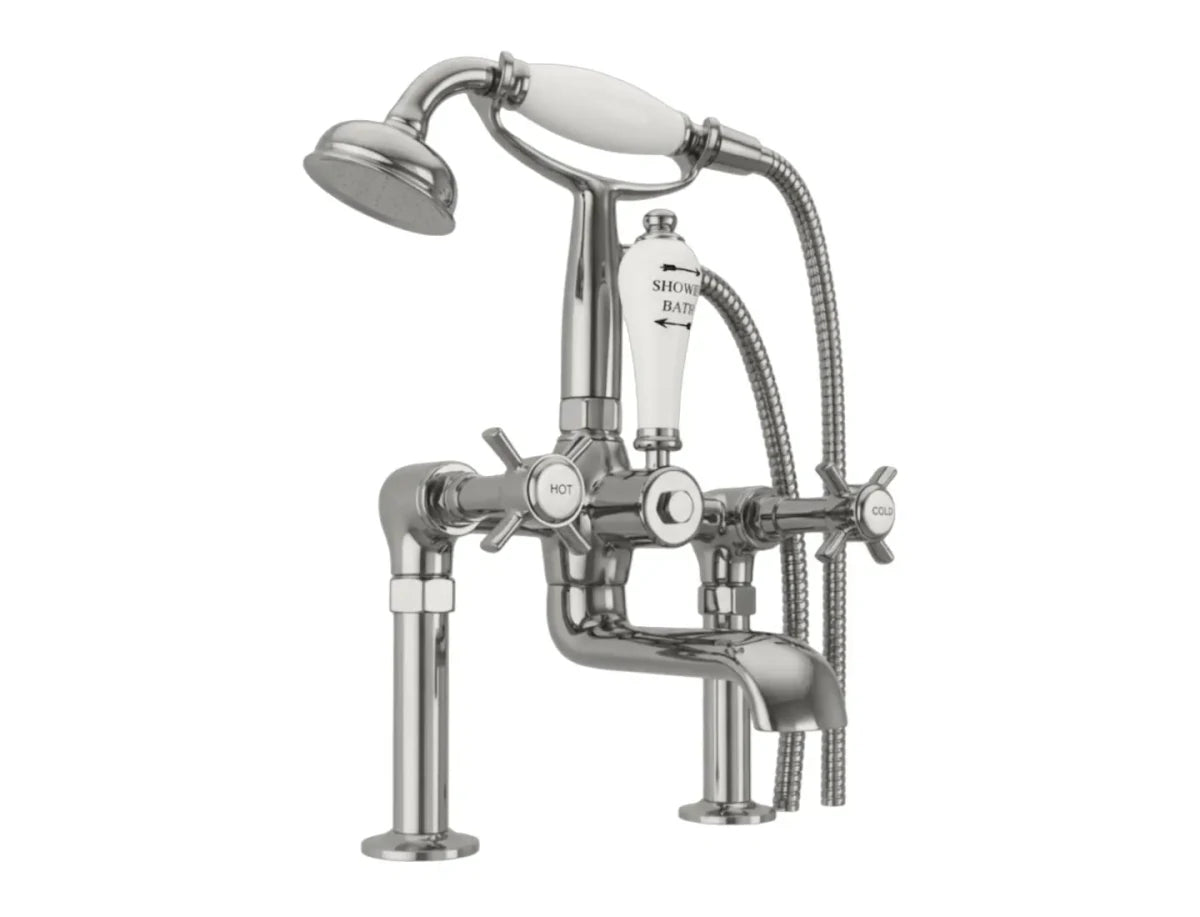 Milton Deck Mounted Bath/Shower Mixer Taps in Nickel