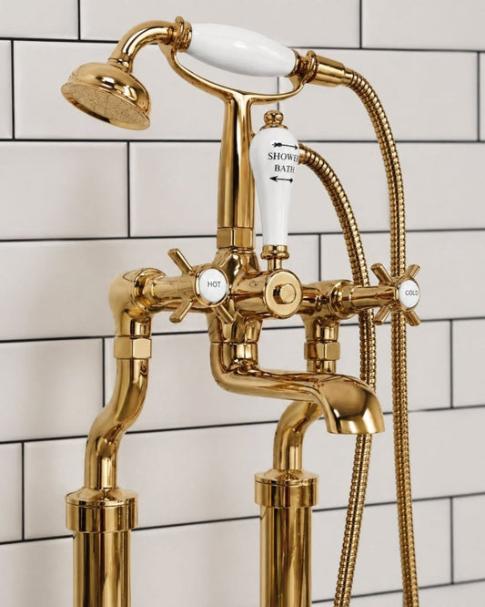 Milton Freestanding Bath Mixer Taps in Brass