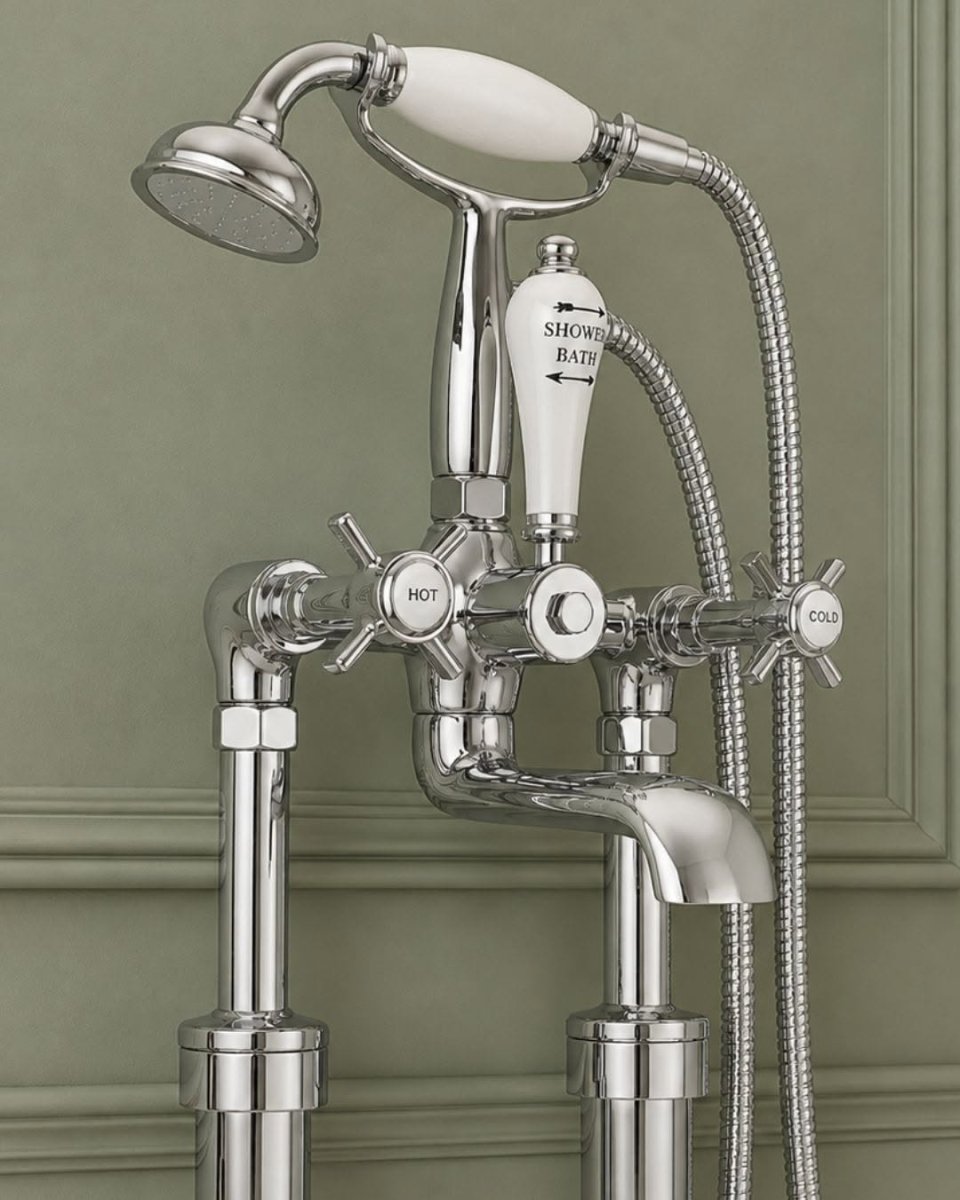 Milton Freestanding Bath Mixer Taps in Nickel