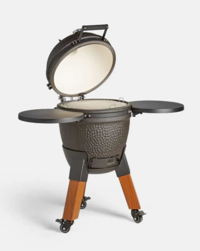 Moddern Kamado Complete Metal BBQ Set in Midnight Black and Wood-Look (Legs)