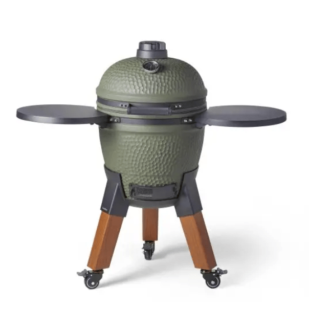 Moddern Kamado Complete Metal BBQ Set - outdoor grill - Ice Cold Spice | Olive Green and Wood - Look (Legs)