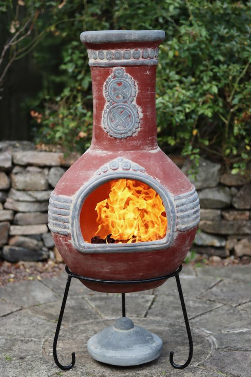 Gardeco Red & Grey Azteca Authentic Mexican Chimenea XL