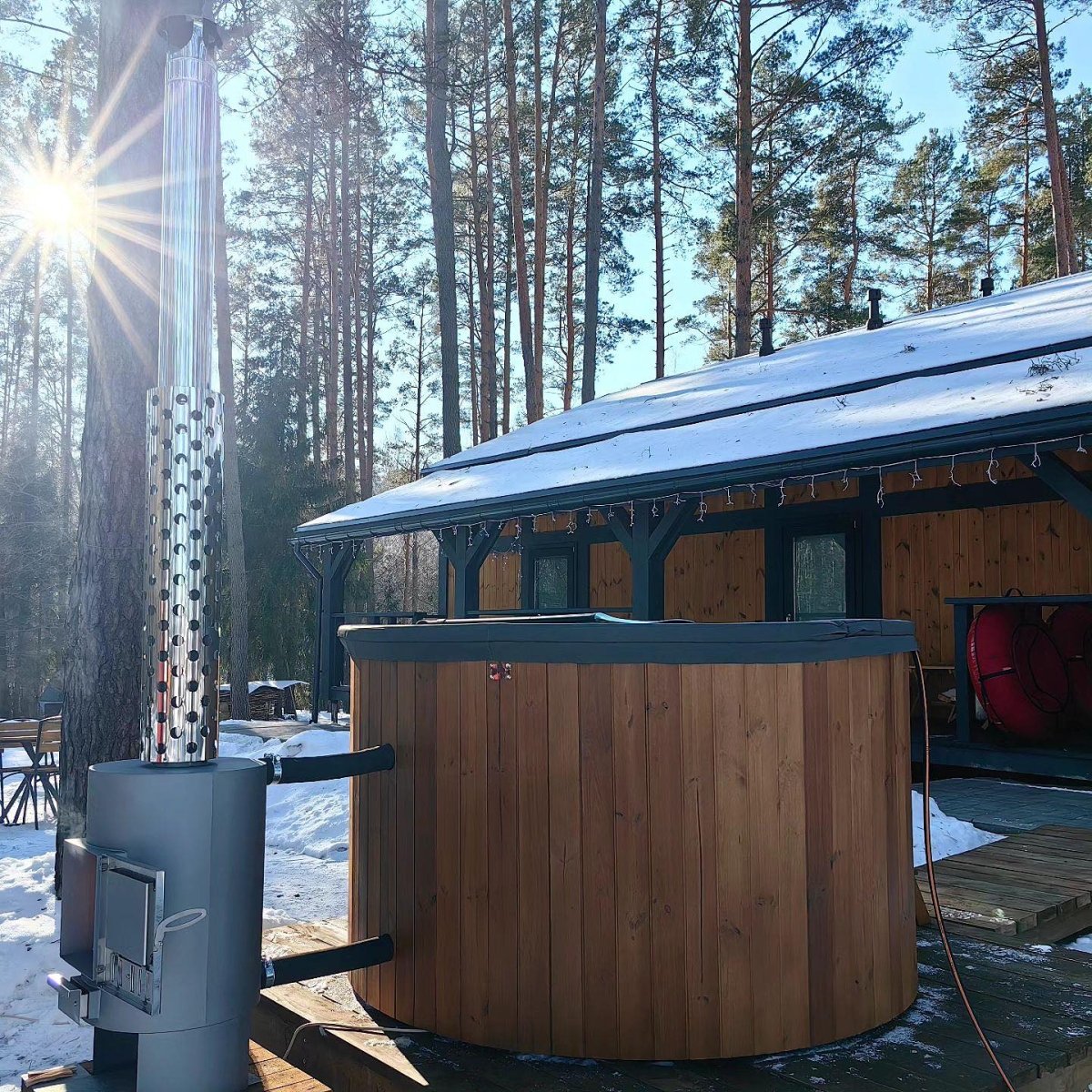 Polar Spa Comfort 160 Wood Fired Hot Tub & Cold Plunge (2 - 4 People) in Thermo Pine Light
