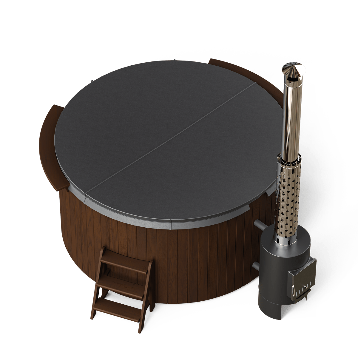 Polar Spa Comfort Family Size Wood Fired Hot Tub & Cold Plunge in Thermo Pine Dark