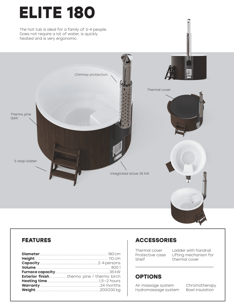 Polar Spa Elite 180 Wood Fired Hot Tub &Cold Plunge (2 - 4 People) in Thermo Pine Light