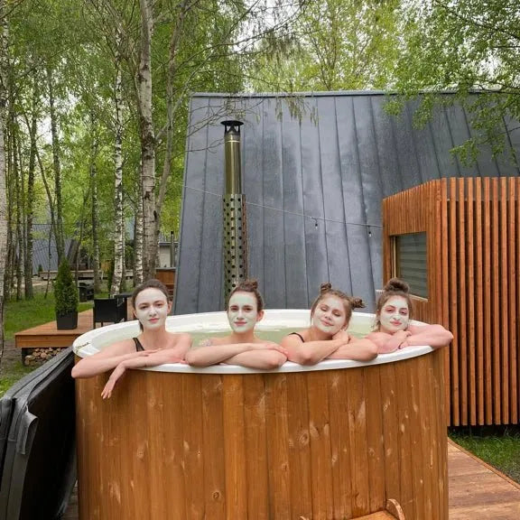 Polar Spa Elite 200 Wood Fired Hot Tub & Cold Plunge, 4 - 6 Person in Thermo Pine Dark