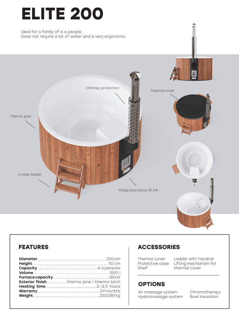 Polar Spa Elite 200 Wood Fired Hot Tub & Cold Plunge, 4 - 6 Person in Thermo Pine Light