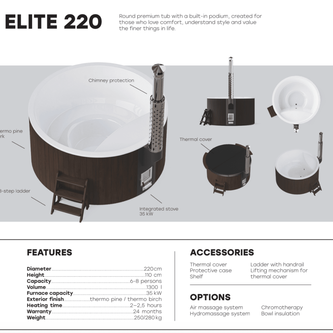 Polar Spa Elite 220 Wood Fired Hot Tub & Cold Plunge (6 - 8 People) in Thermo Pine Dark