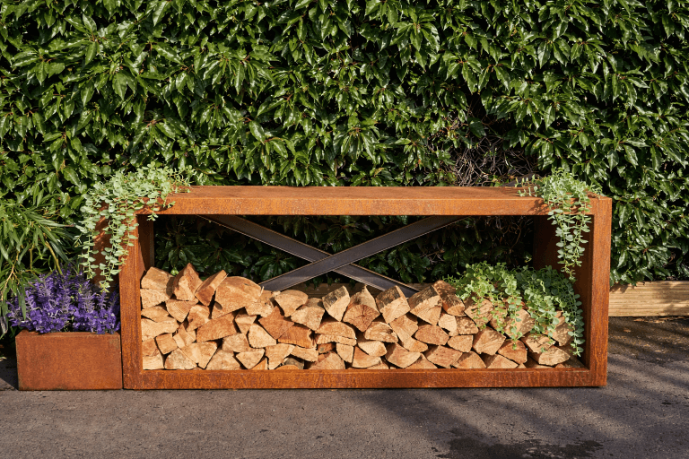 Premium Corten Steel Wide Log Store in Corten Steel