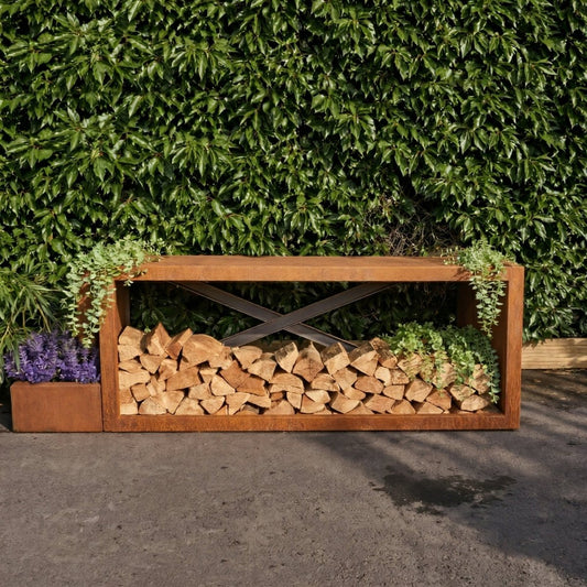 Premium Corten Steel Wide Log Store in Corten Steel