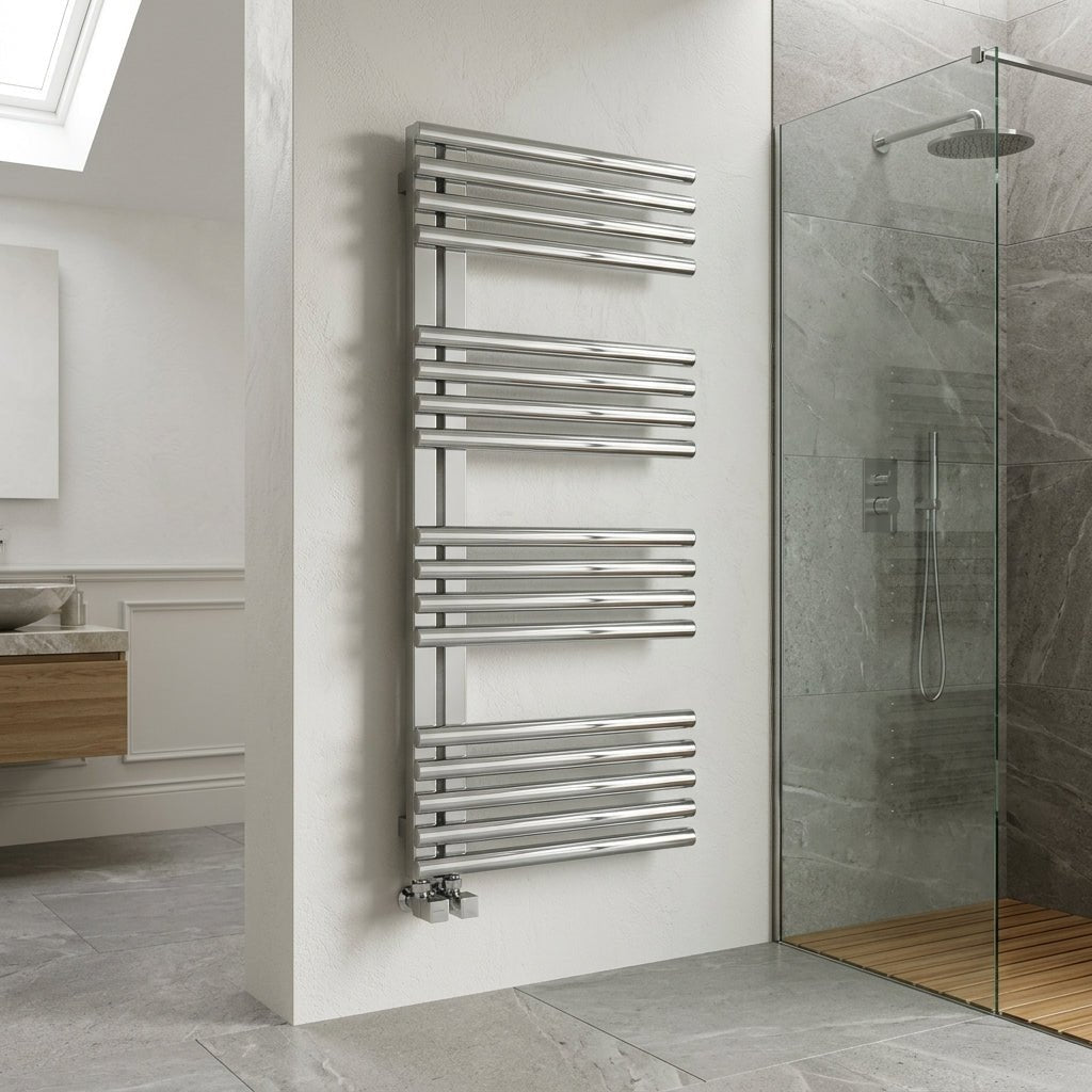 Reina Adora Stainless Steel Tube Towel Radiator in Polished Stainless Steel in 800H x 500W