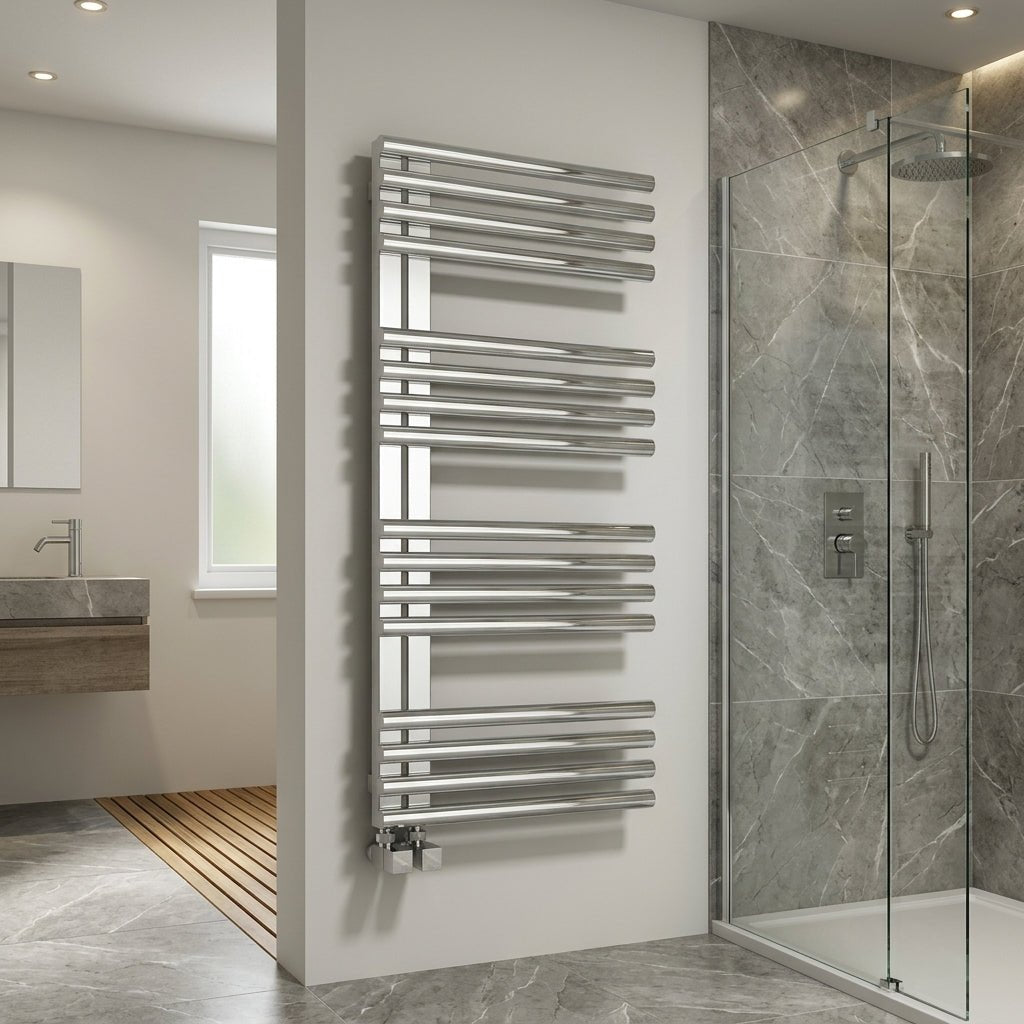 Reina Adora Stainless Steel Tube Towel Radiator in Polished Stainless Steel in 800H x 500W