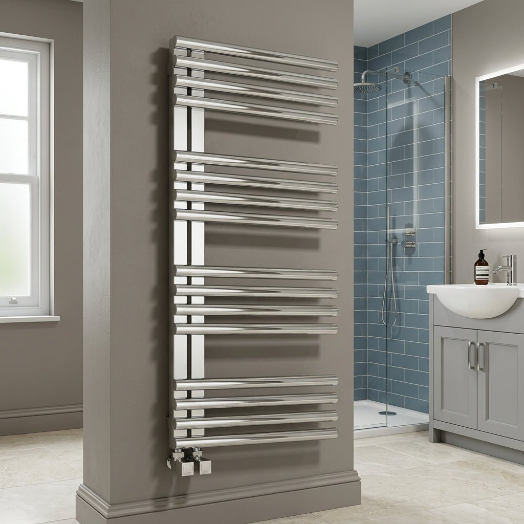 Reina Adora Stainless Steel Tube Towel Radiator in Polished Stainless Steel in 800H x 500W