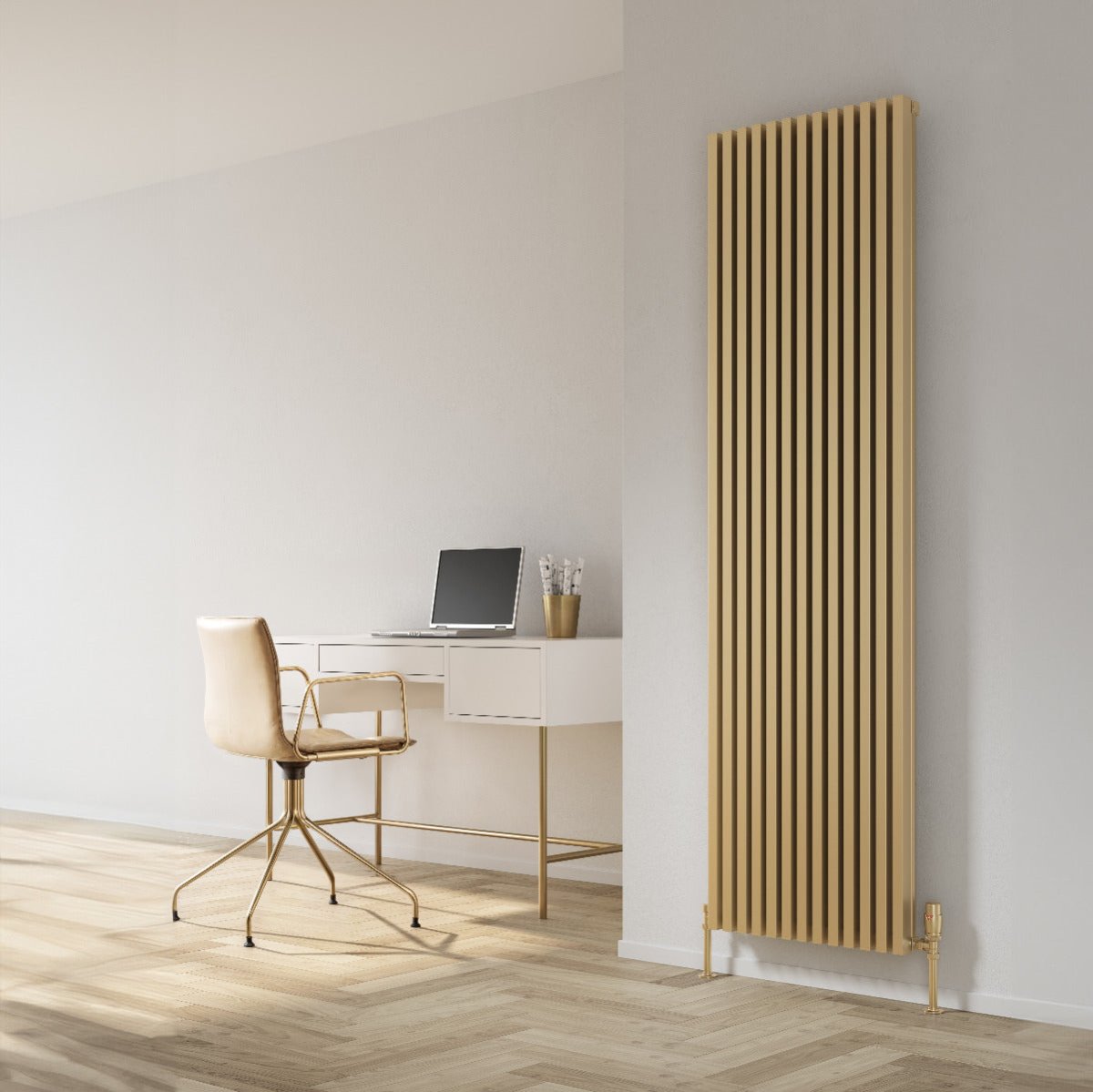 Reina Albano Brass Contemporary Aluminium Vertical Radiator in 1800H x 510W