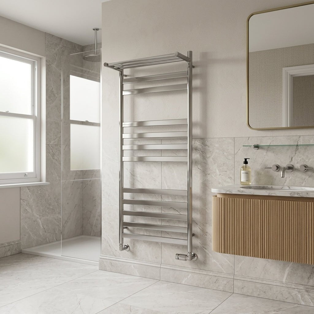 Reina Alento Polished Stainless Steel Heated Towel Rail in 720H x 530W