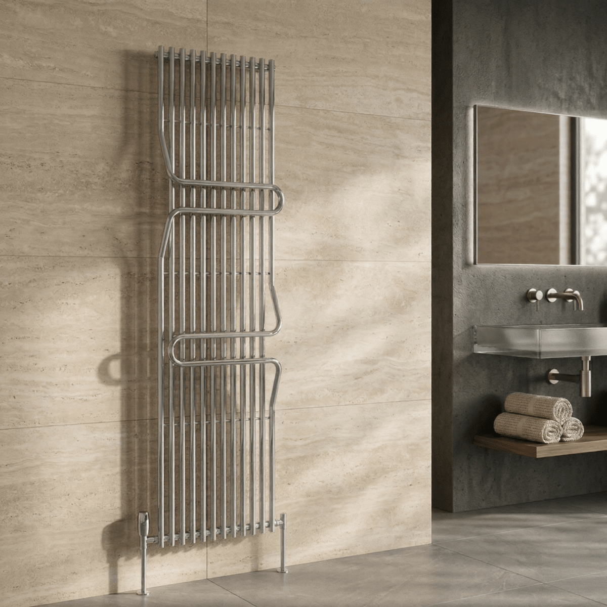 Reina Aletta Steel Vertical Bathroom Radiator 1800H x 500W in 1800H x 500W
