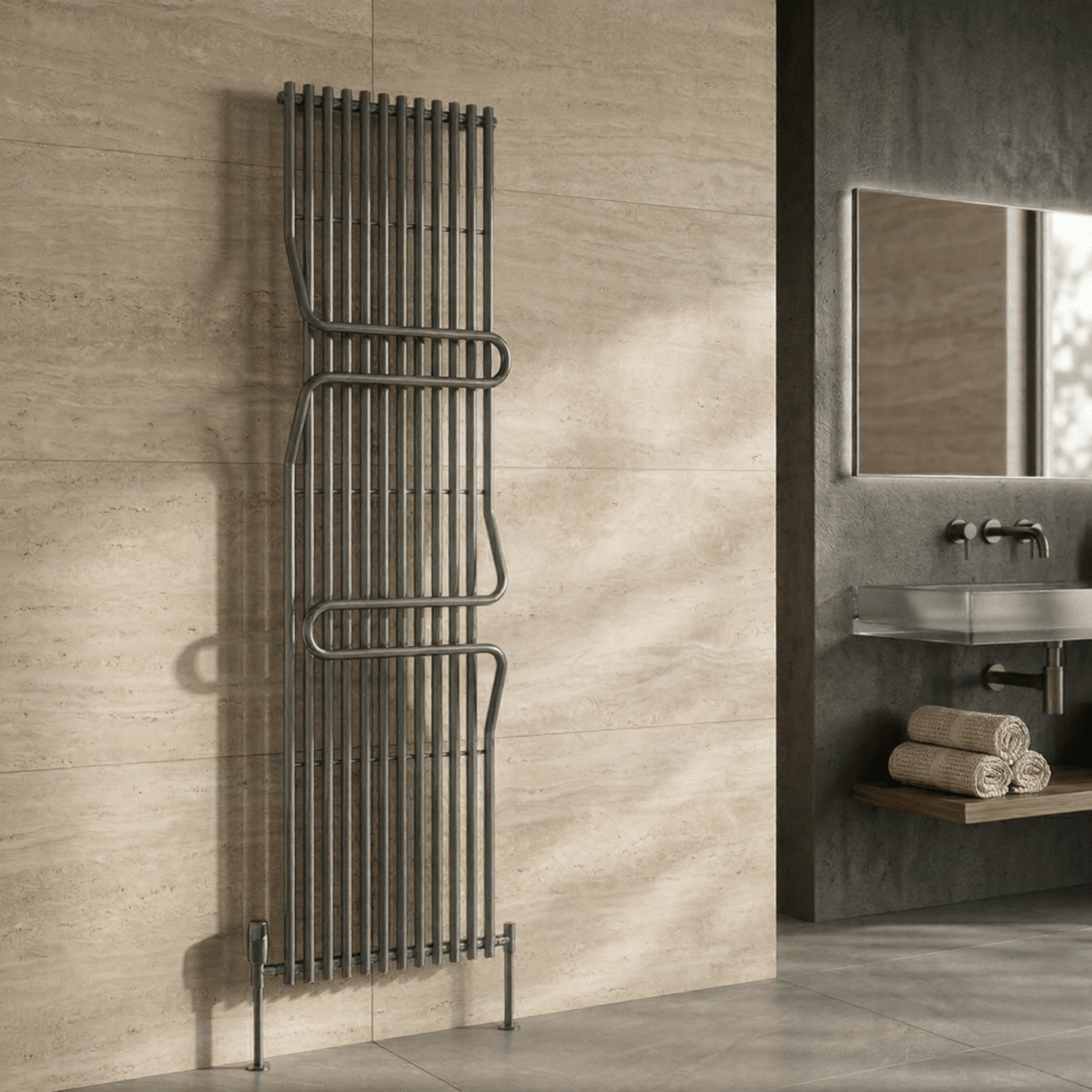 Reina Aletta Steel Vertical Bathroom Radiator 1800H x 500W in 1800H x 500W