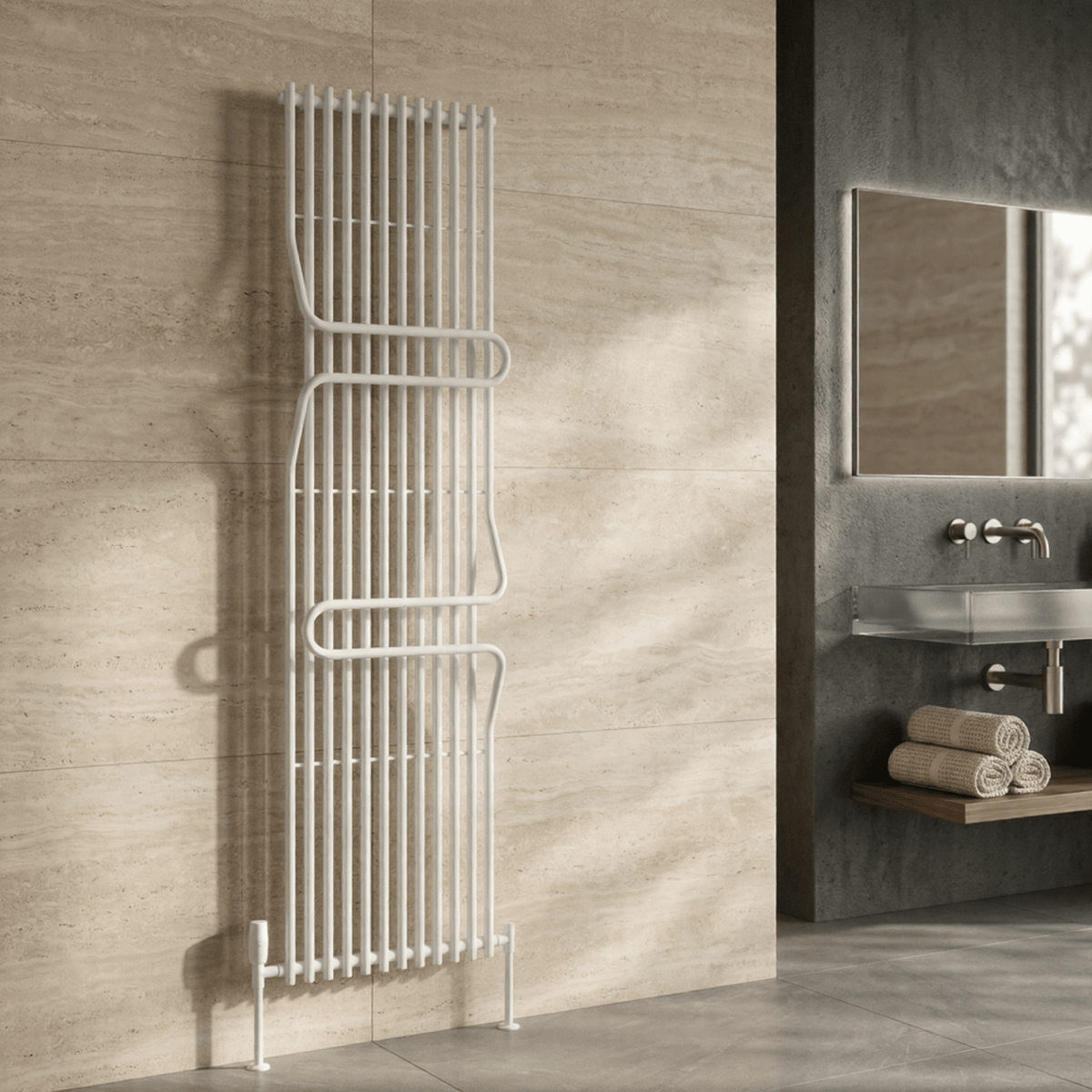 Reina Aletta Steel Vertical Bathroom Radiator 1800H x 500W in 1800H x 500W
