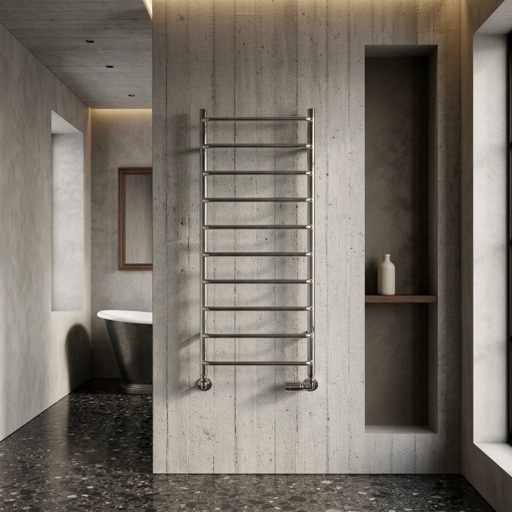 Reina Aliano Steel Wall Mounted Chrome Silver Towel Radiator in 1000H x 500W