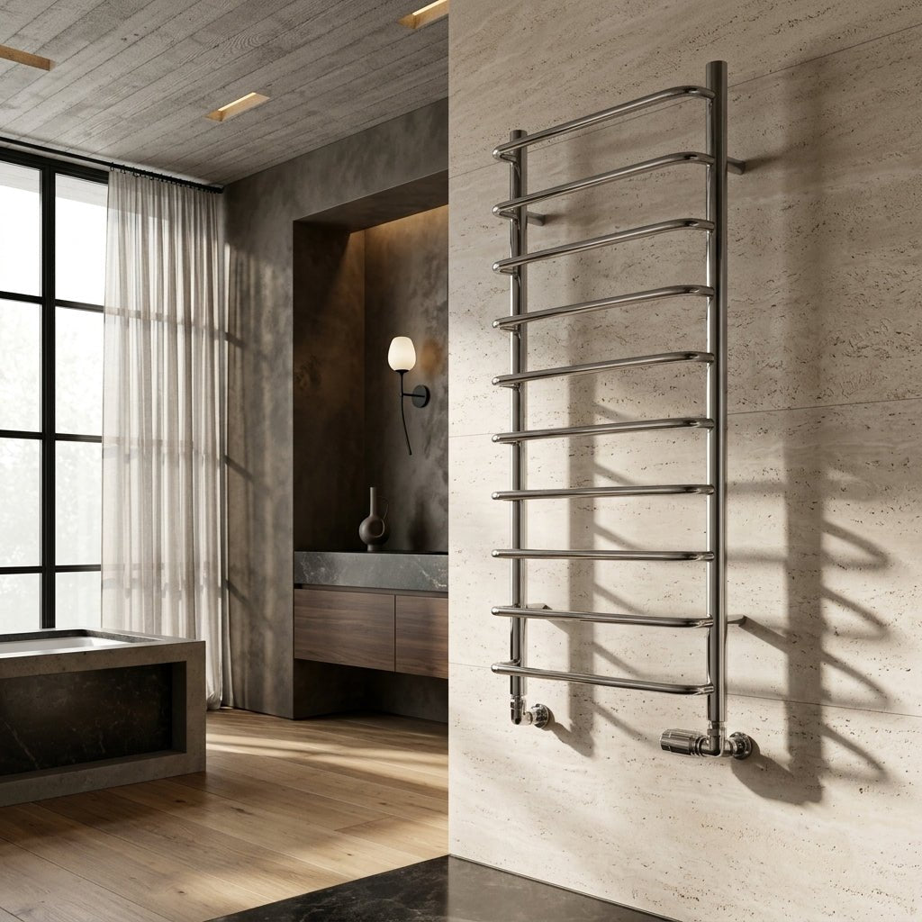 Reina Aliano Steel Wall Mounted Chrome Silver Towel Radiator in 1000H x 500W
