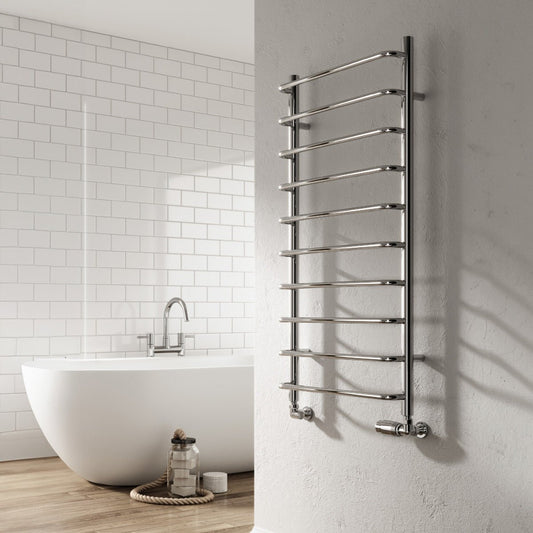 Reina Aliano Steel Wall Mounted Chrome Silver Towel Radiator in 500H x 500W