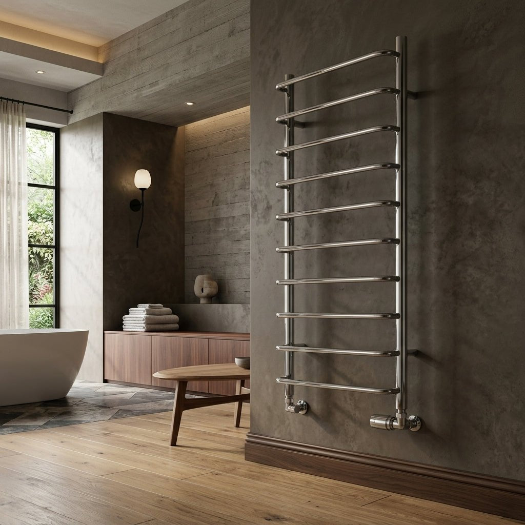Reina Aliano Steel Wall Mounted Chrome Silver Towel Radiator in 500H x 500W