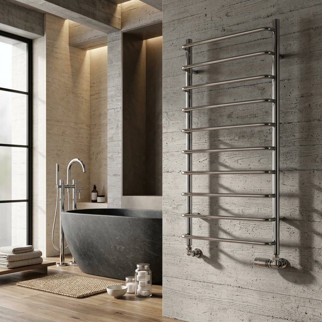 Reina Aliano Steel Wall Mounted Chrome Silver Towel Radiator in 500H x 500W