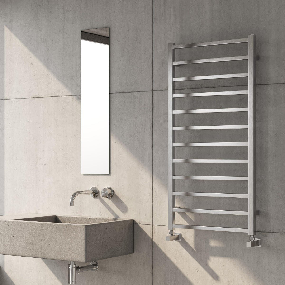 Reina Arden Square Tube Steel Radiator in Brushed Stainless Steel ...