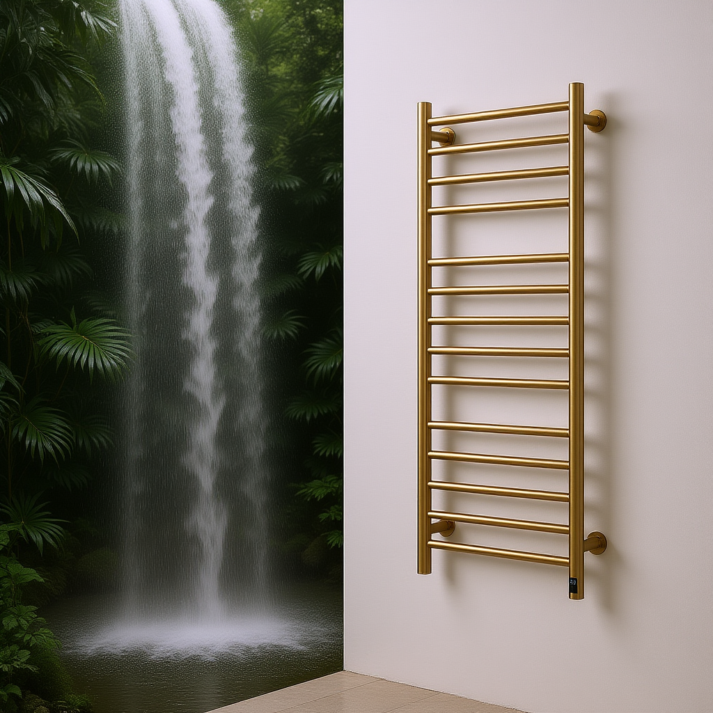 Reina Arnage Dry Electric Stainless Steel Brushed Brass Towel Radiator | 1 colour, 2 sizes