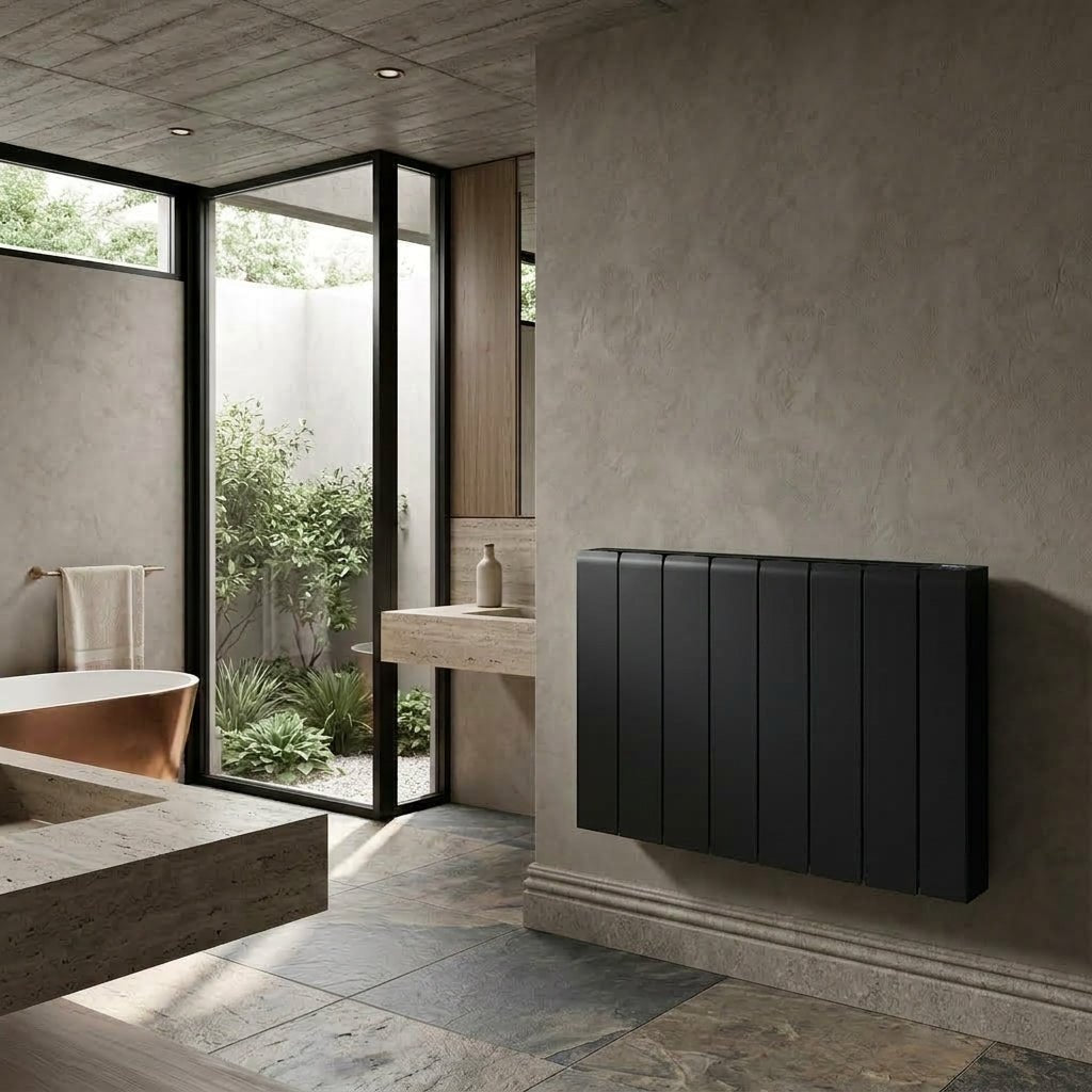 Reina Aron Minimalist Horizontal Electric Aluminium Radiator in White